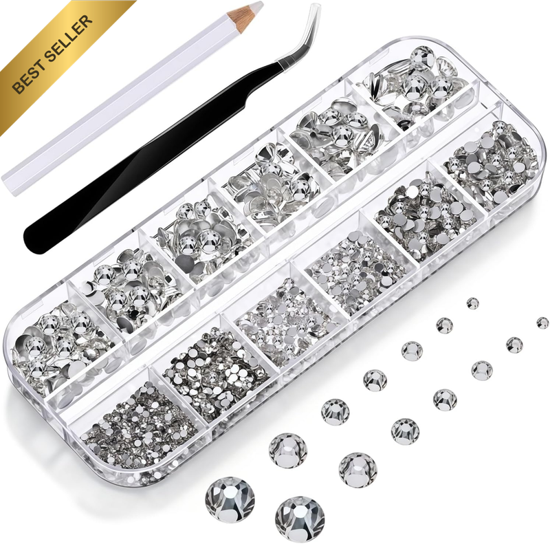Nail Rhinestones, Rhinestones for Bedazzling - 2000 Pieces Flat Back round Cryst