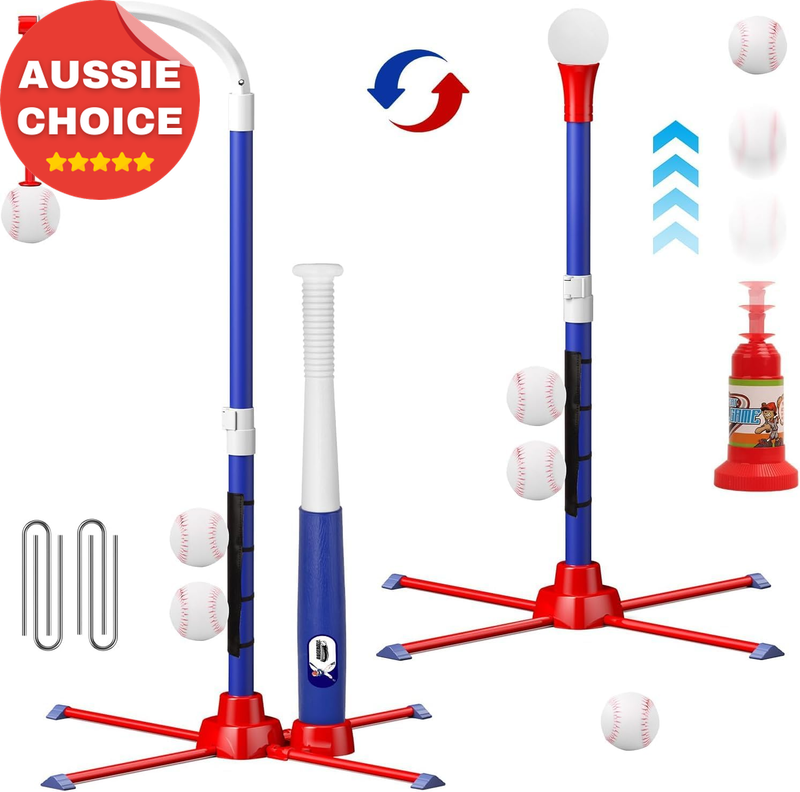 3-in-1 T-Ball Set Adjustable Baseball Tee Auto Ball Launcher 4 Balls Kids 3-8