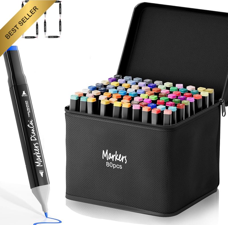 Alcohol Markers Set 80 Colors - Dual Tip (Brush & Chisel) Permanent Art Markers