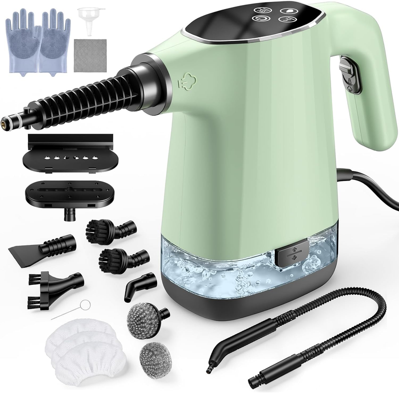 Handheld Steam Cleaner, Portable Steamer for Cleaning with 18PCS Accessories, 12S Fast Heating, Pressurized Steam Cleaner for Home, Kitchen, Bathroom, Car Detailing, Window, and Clothes, Green
