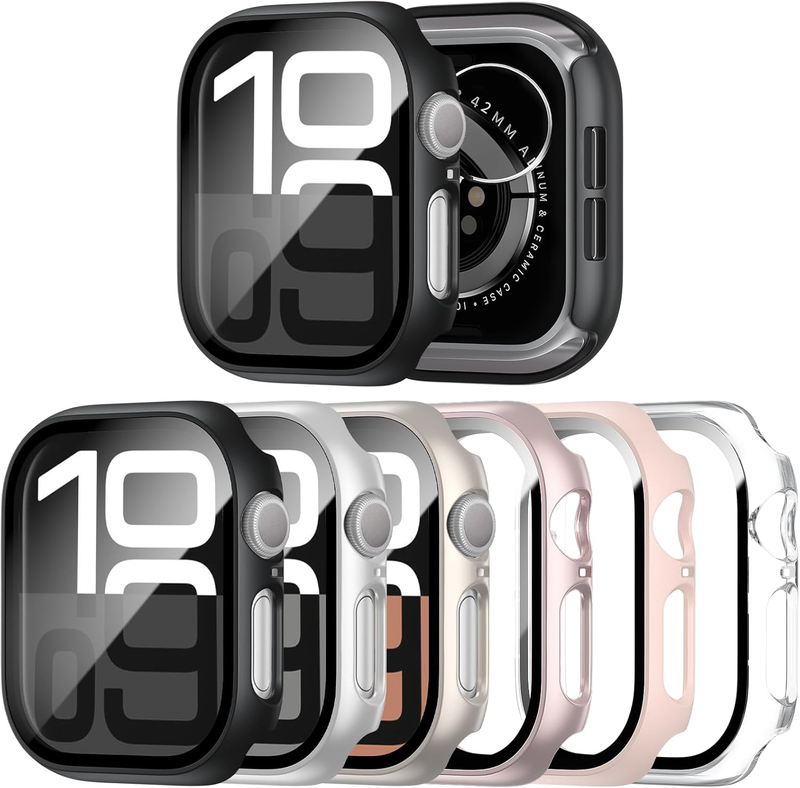 6 Pack Case with Tempered Glass Screen Protector for Apple Watch 11 10 46Mm, Ultra-Thin Scratch Resistant Full Protective Hard PC Bumper Cover for Iwatch 46Mm Accessories