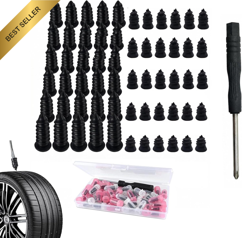 60PCS Tire Repair Screw Plugs Kit for Rapid Emergency Fix, Vacuum Tire Repair Ru