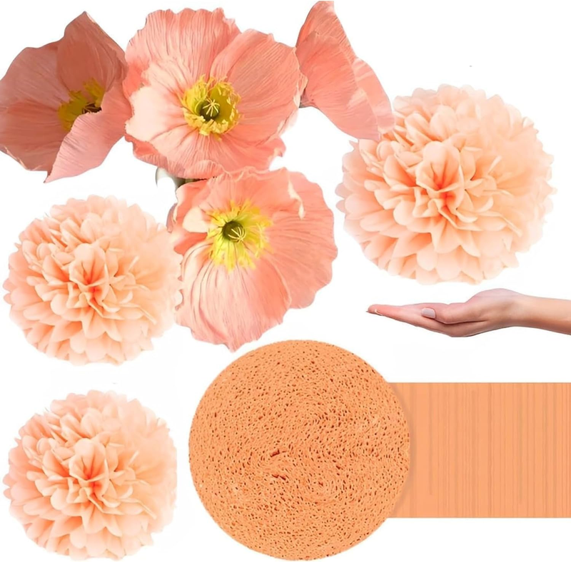 Peach Crepe Paper Roll - 81' - Premium Quality, Shrink Wrapped - Perfect for Cra