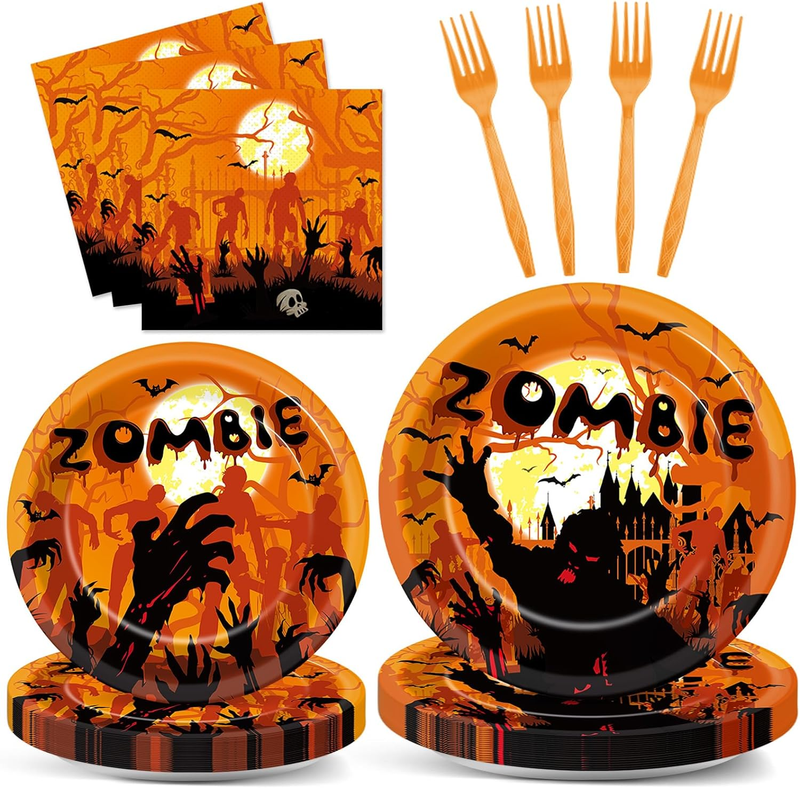 96 Pcs Zombie Halloween Party Tableware Set - Plates and Napkins
