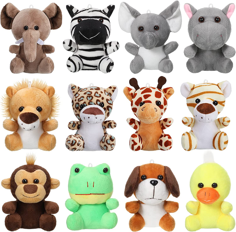 12 Pieces Mini Stuffed Forest Animals Jungle Animal Plush Toys in 4.8 Inch Cute