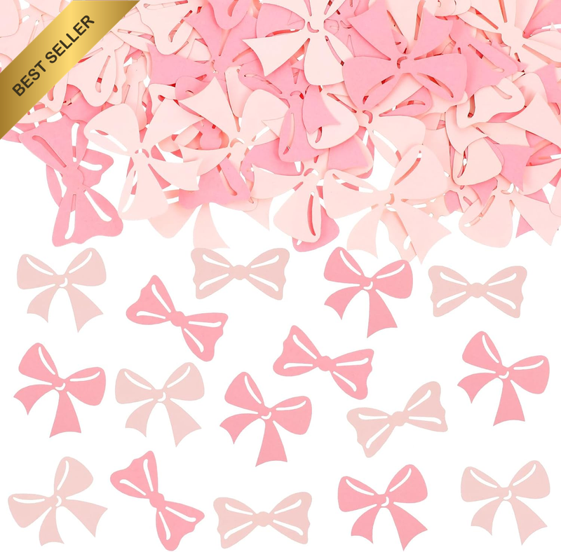 100 Pcs Pink Bow Confetti for Baby Shower, Bow Party Decorations for Girl Birthd