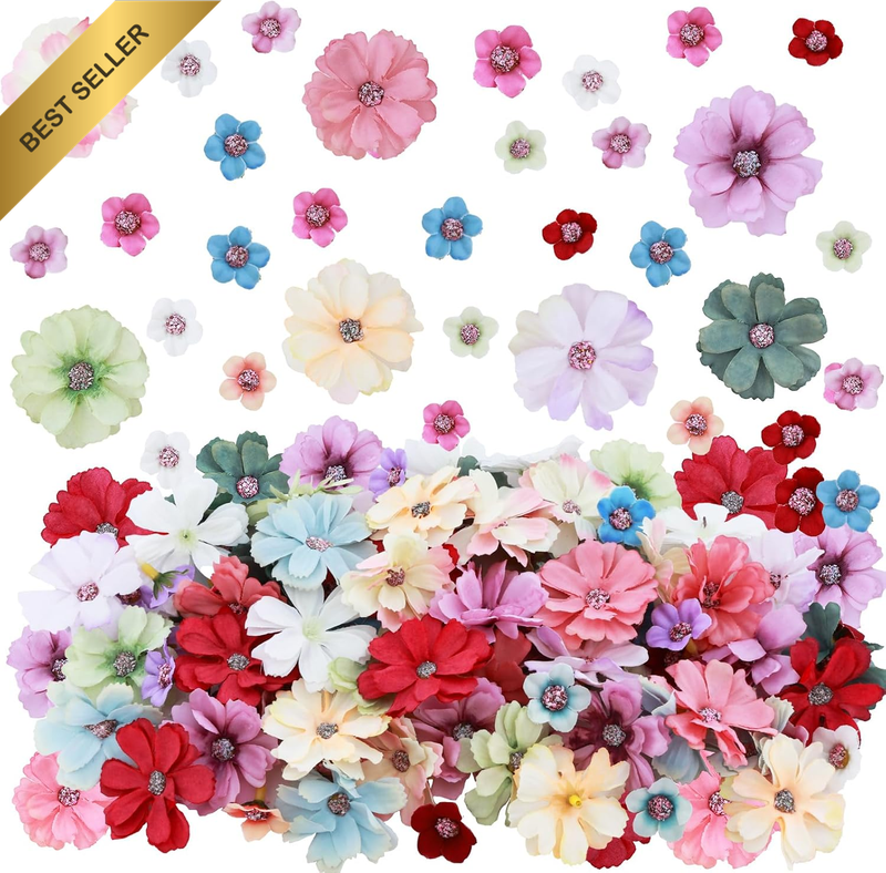 120Pcs Small Flowers for Crafts Spring Silk Fabric Floral Daisy Peony Floral Art