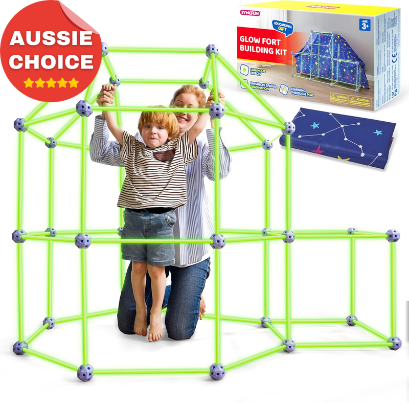 Glow Fort Building Kit Indoor Outdoor Glow in the Dark STEM Toys Ages 3-12