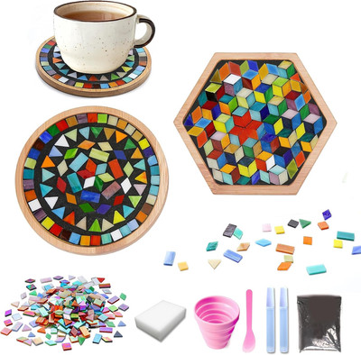 DIY Mosaic Tiles Crafts Kits for Adults, Mixed Stained Glass Mosaic Kit with 2 