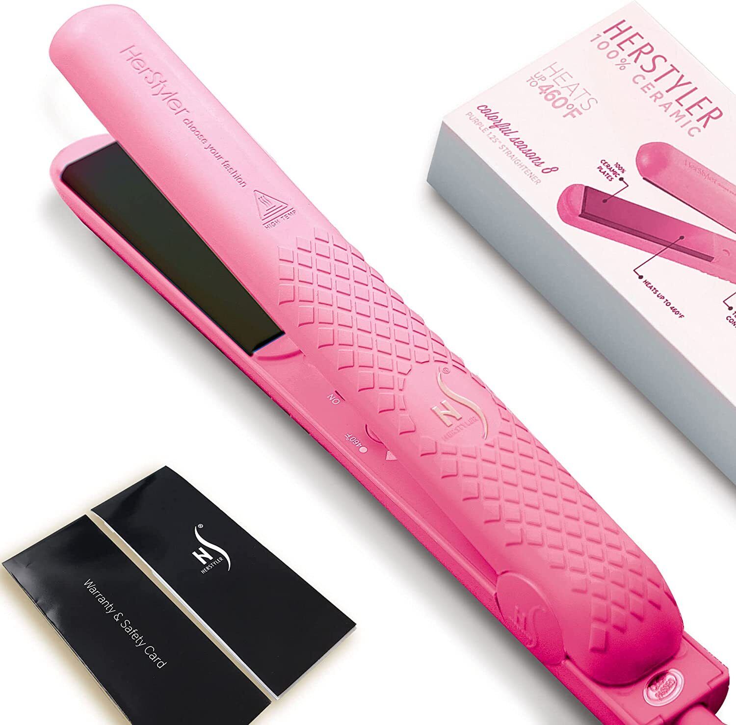Herstyler Colorful Pink Ceramic 1.25 inch Travel Friendly Dual Voltage Flat Iron