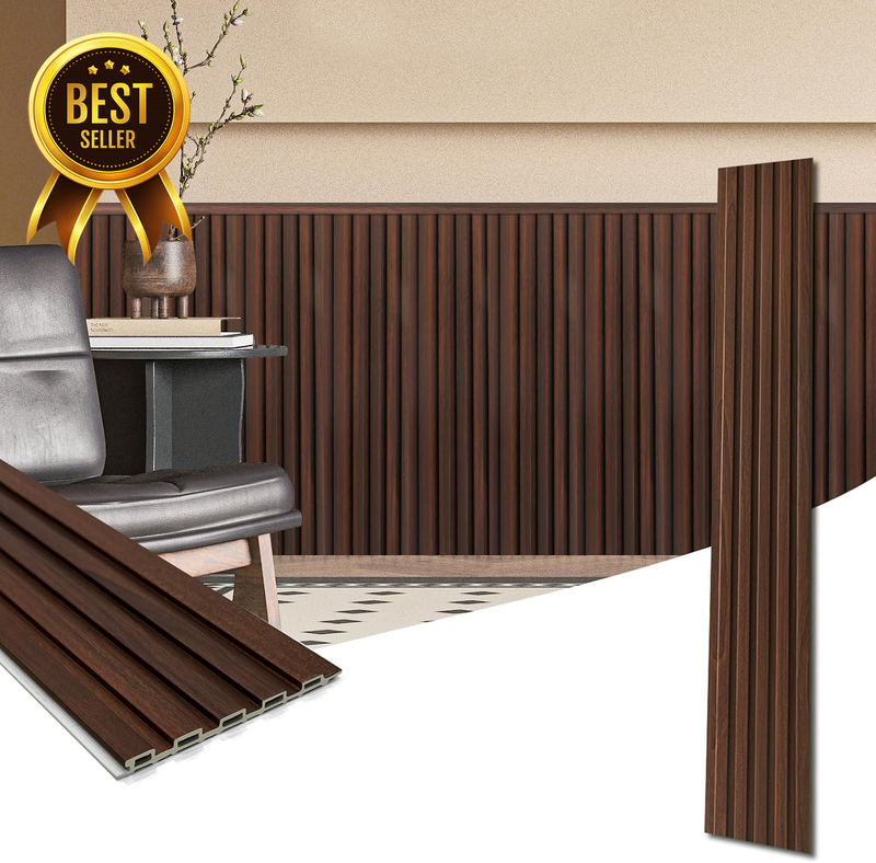 48 X 6 in WPC Wood Slat Wall Panels, 3D Wall Accents, 16-Pack, Walnut