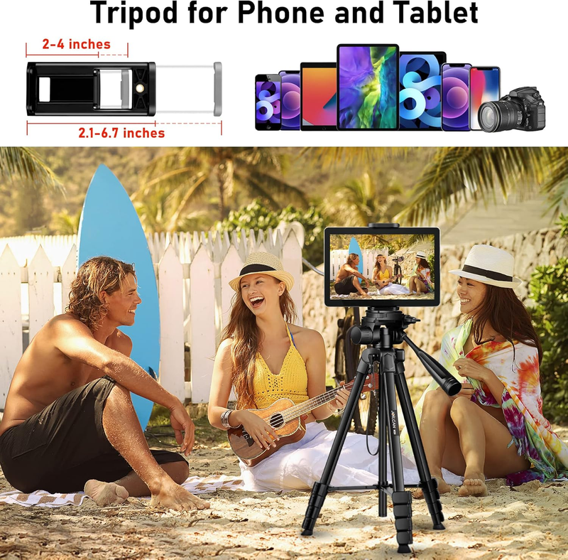 Phone Tripod, 68" Tablet Tripod Stand for Phone Cameras, Travel Tripod Compatibl