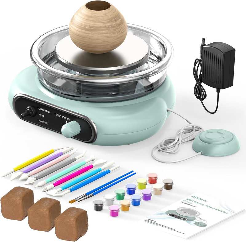 Mini Pottery Wheel Kit - 4.7" Electric Clay Wheel with Foot Pedal, Adjustable Sp