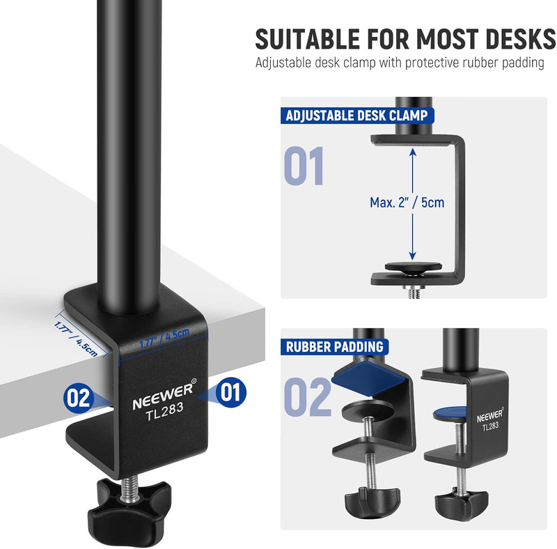 Extendable Camera Desk Mount with Ball Head, 17"-40" Adjustable Table Light Stan