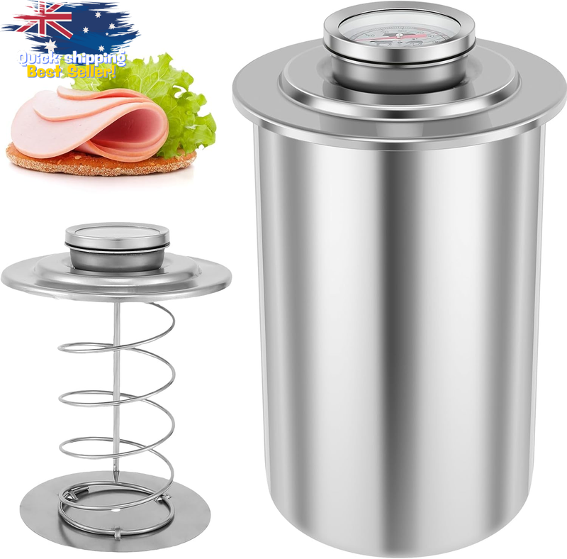 Stainless Steel 1.5L Meat Press Cooker with Thermometer & Bacon Pot