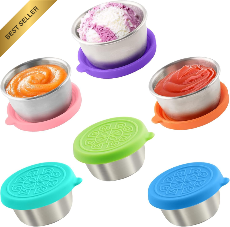 Salad Dressing 6X1.6 Oz Containers with Lids – Leakproof Reusable Sauce Cups wit