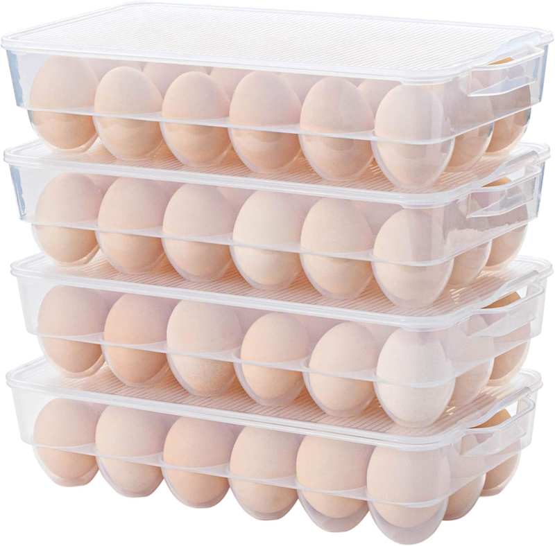 Clear Plastic Egg Holder for Refrigerator, Stackable Egg Stora...