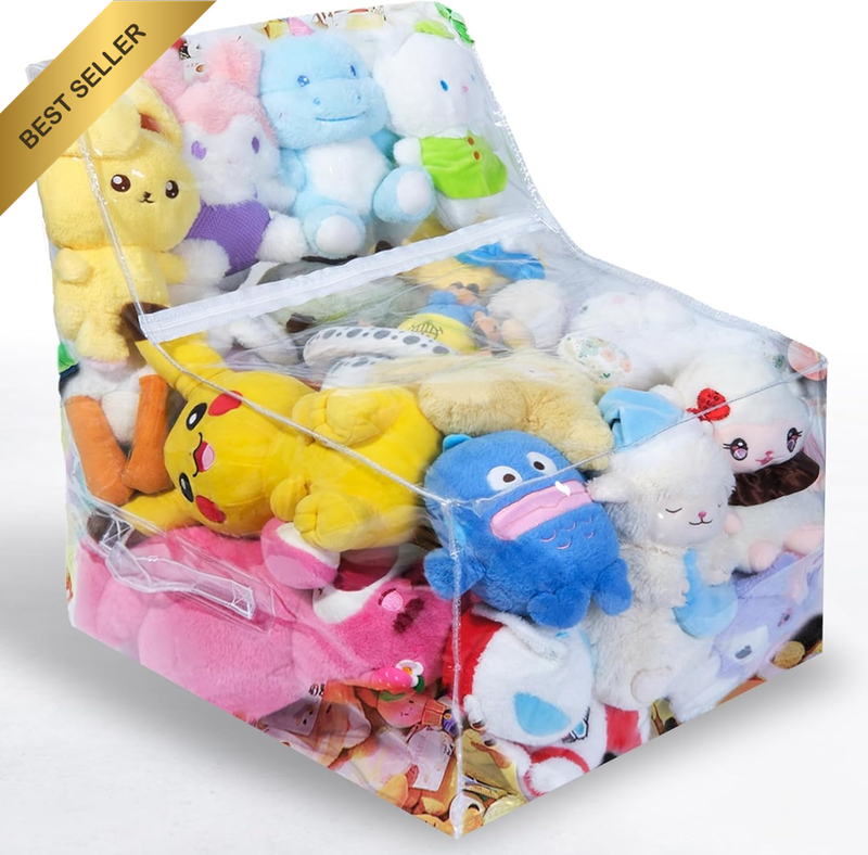 Clear Stuffed Animal Storage Chair, Waterproof PVC Stuffable with Zipper Cover,