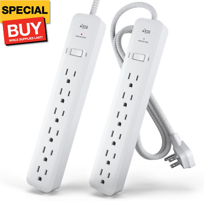 6-Outlet Surge Protector Power Strip 4 Ft Cord 2-Pack, 1080J Power Surge Protect
