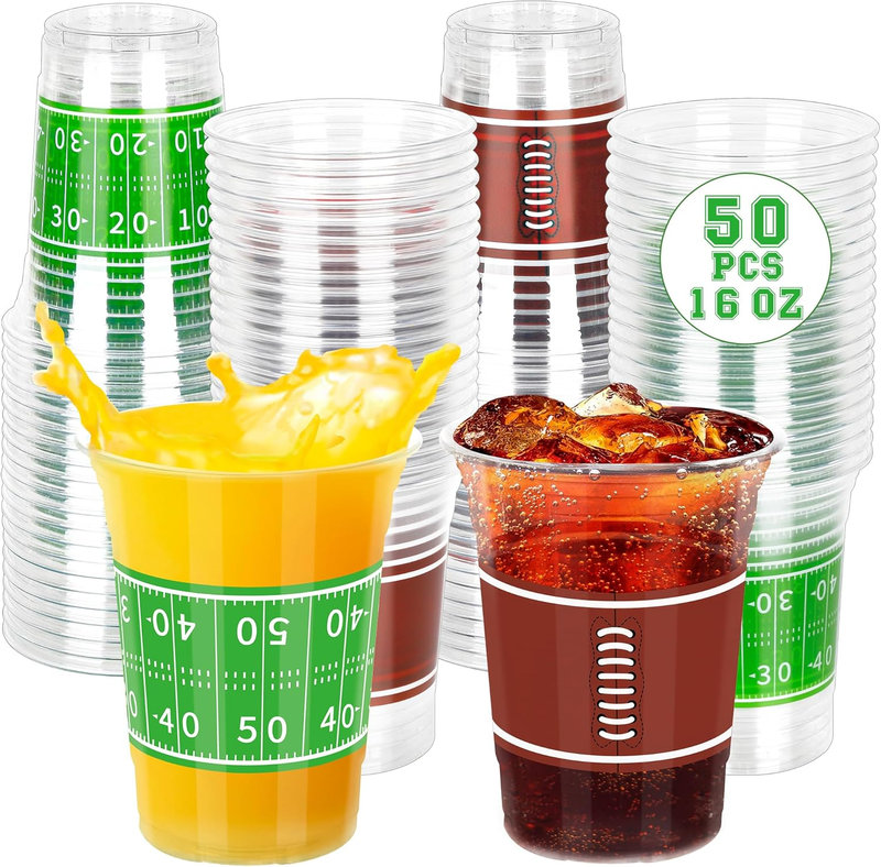 50pcs 16oz Football Party Cups Clear Plastic Disposable Drink ...
