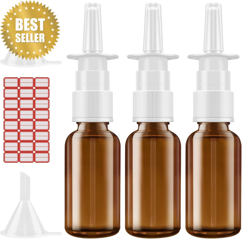 Nasal Spray Bottle, 3 Pcs 30Ml/1Oz Glass Amber Empty Nose Spray Bottle, Small Re