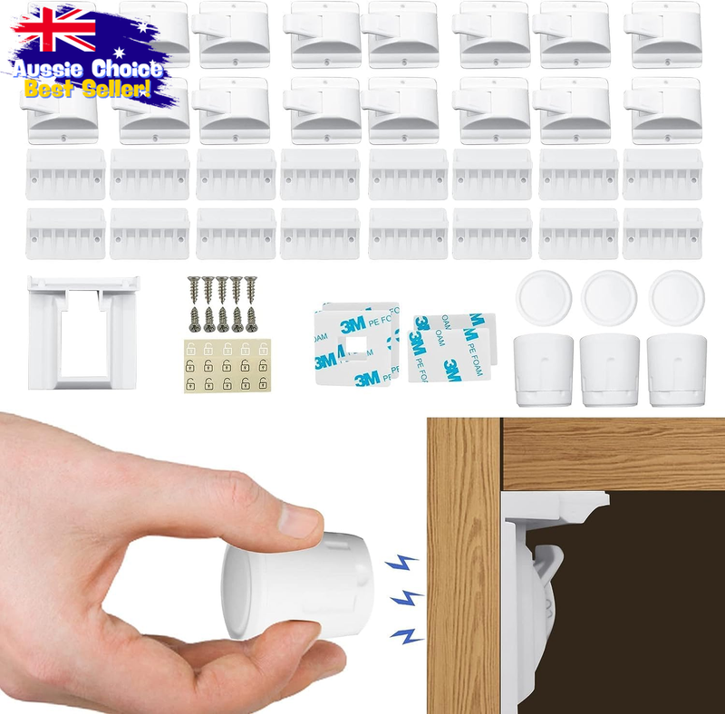16 Magnetic Baby Cabinet Locks - Child Safety Drawer Latches + 3 Keys