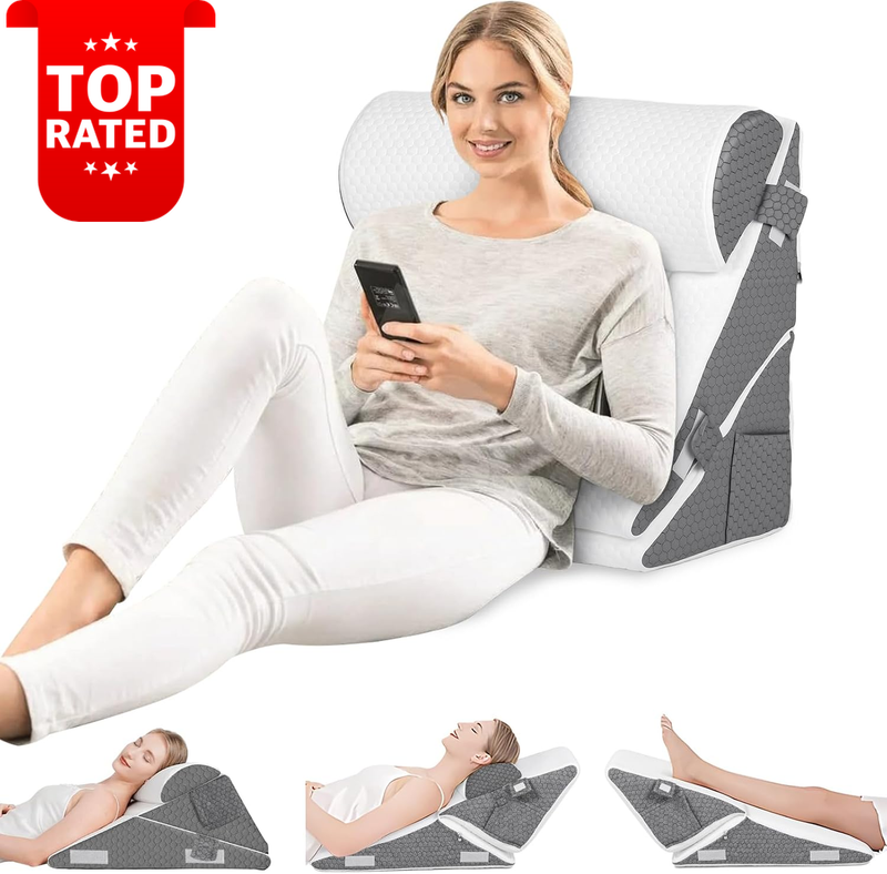 Adjustable Triangular Wedge Pillow Set of 3 Washable Covers Reflux Pain Relief