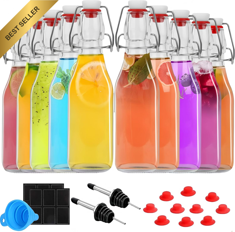 10Pack 250Ml Swing Top Glass Bottles, 8.5Oz Flip Top Beer Brewing Bottles with S