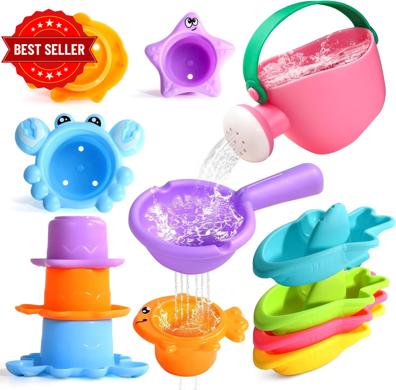 Baby Bath Toys Gift Set,9 PCS Floatable Mold-Free Bathtub Toys for 1-3 Year Old 
