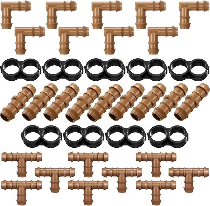 Drip Irrigation Tubing Fittings 36Pc Kit Tees Couplings Elbows End Caps For