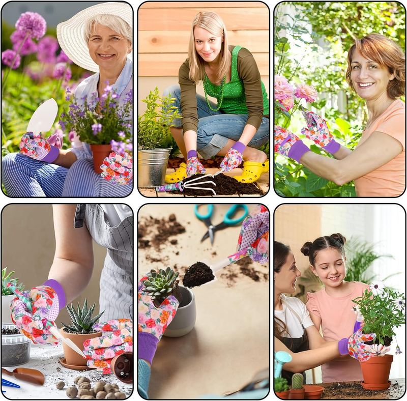 Garden Tools Set, JUMPHIGH 10 Pieces Gardening Tools with Purple Floral Print, E