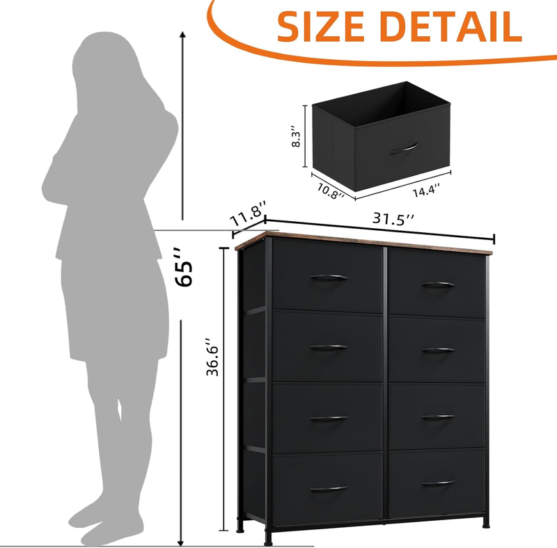 Dresser for Bedroom with 8 Drawers, 4-Tier Wide Storage Chest of Drawers with Re