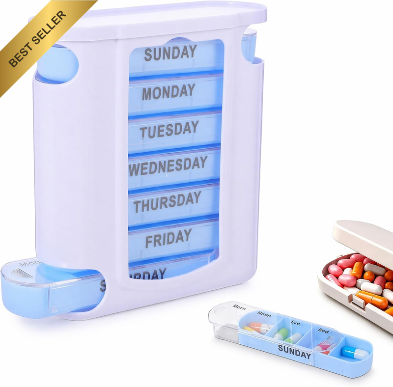 7 Day Pill Organizer 4 Compartment Travel Pill Box Portable Weekly Medicine Stor