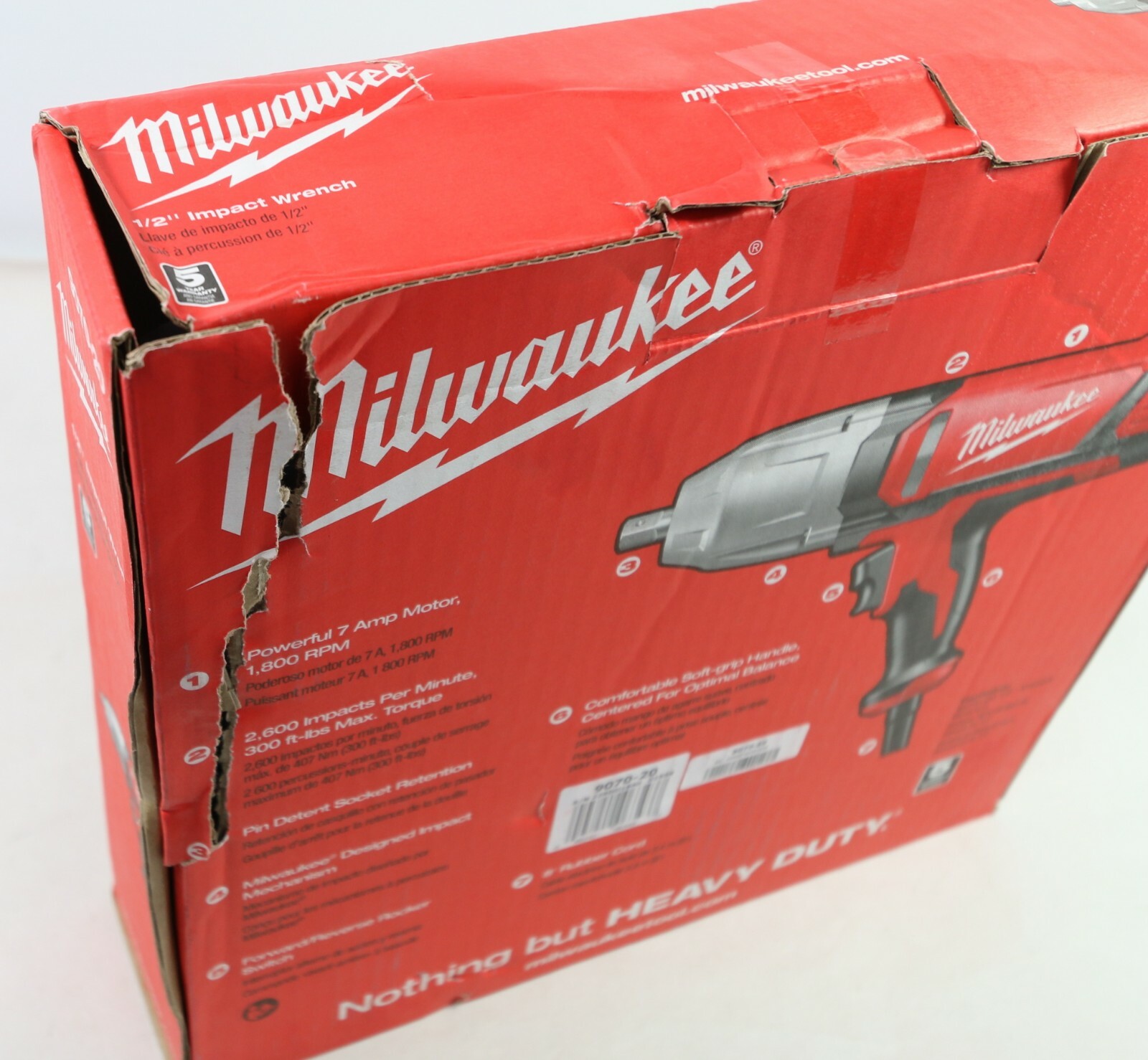 Milwaukee 9070-20 1/2-Inch Impact Wrench with Rocker Switch & Detent Pin Socket