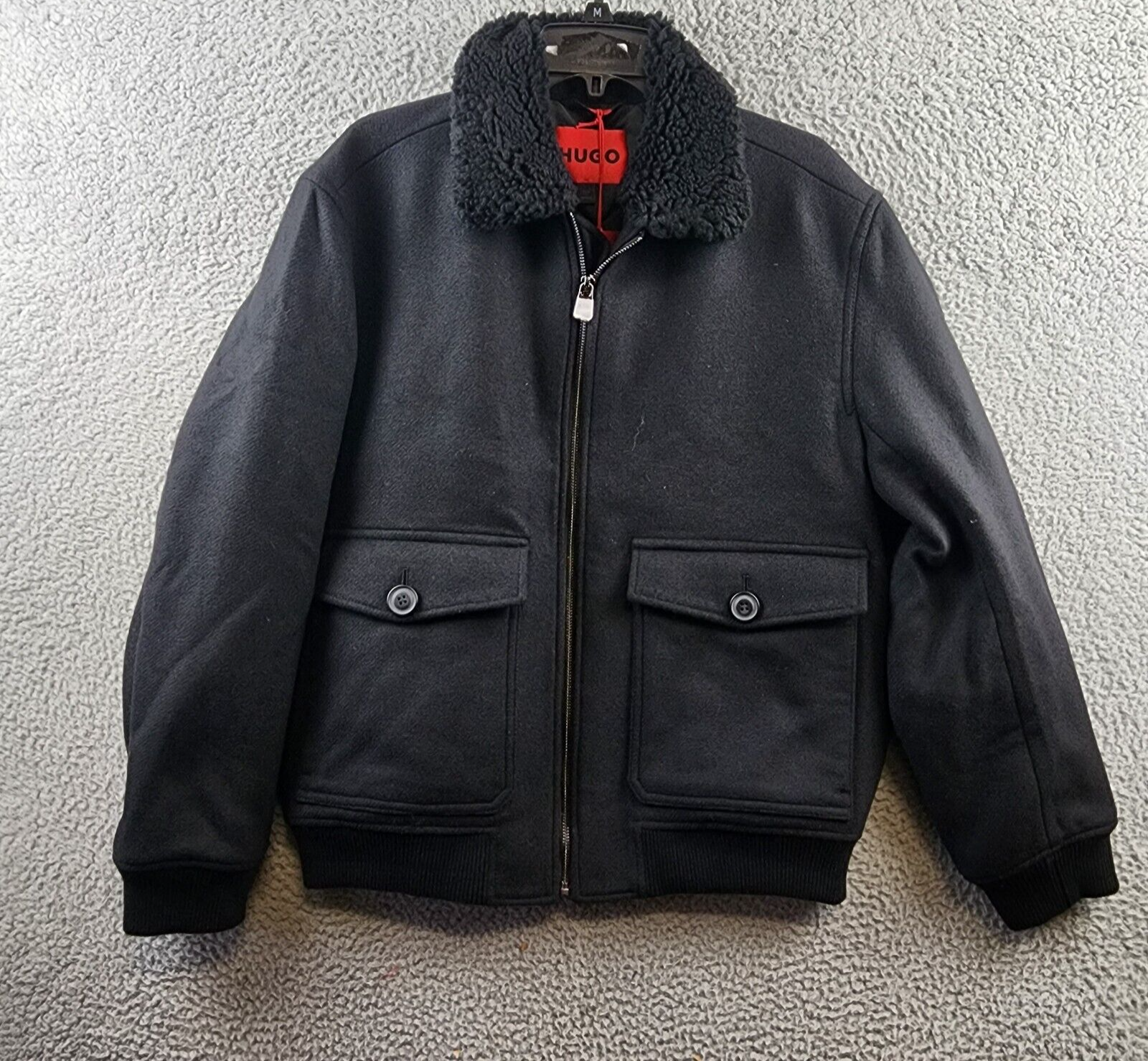 Hugo Boss Wool Faux-Shearling Collar Bomber Jacket Men's S Hugo Boss Wool Faux-Shearling Collar Bomber Jacket Men's S