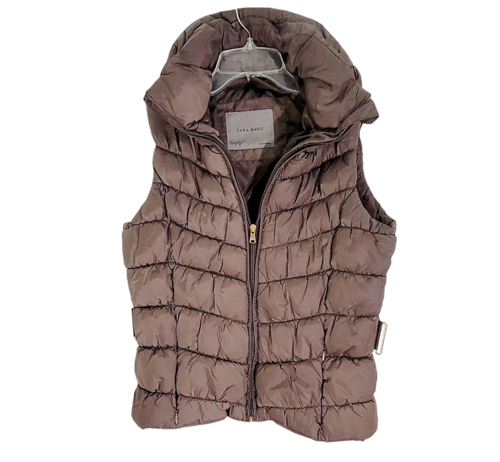新品 Zara Basic Womens Brown Full Zip Puffer Vest Quilted ジャケット・アウター