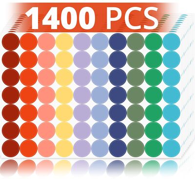 1400 Pcs Colored Dot Stickers 3/4 Inch Round Color Coding Labels 10 Color Cir...