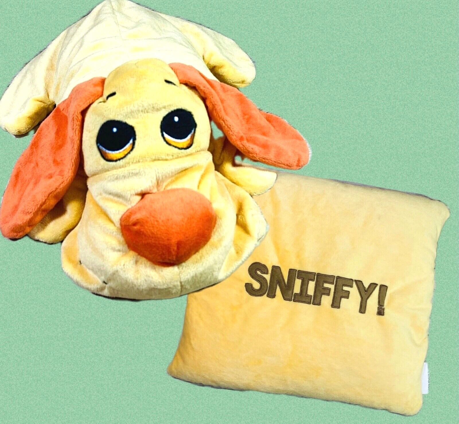 Stuffed Dog Toy Converts to Pillow Animal Soft Cute Floppy Ears Travel Sleep Car