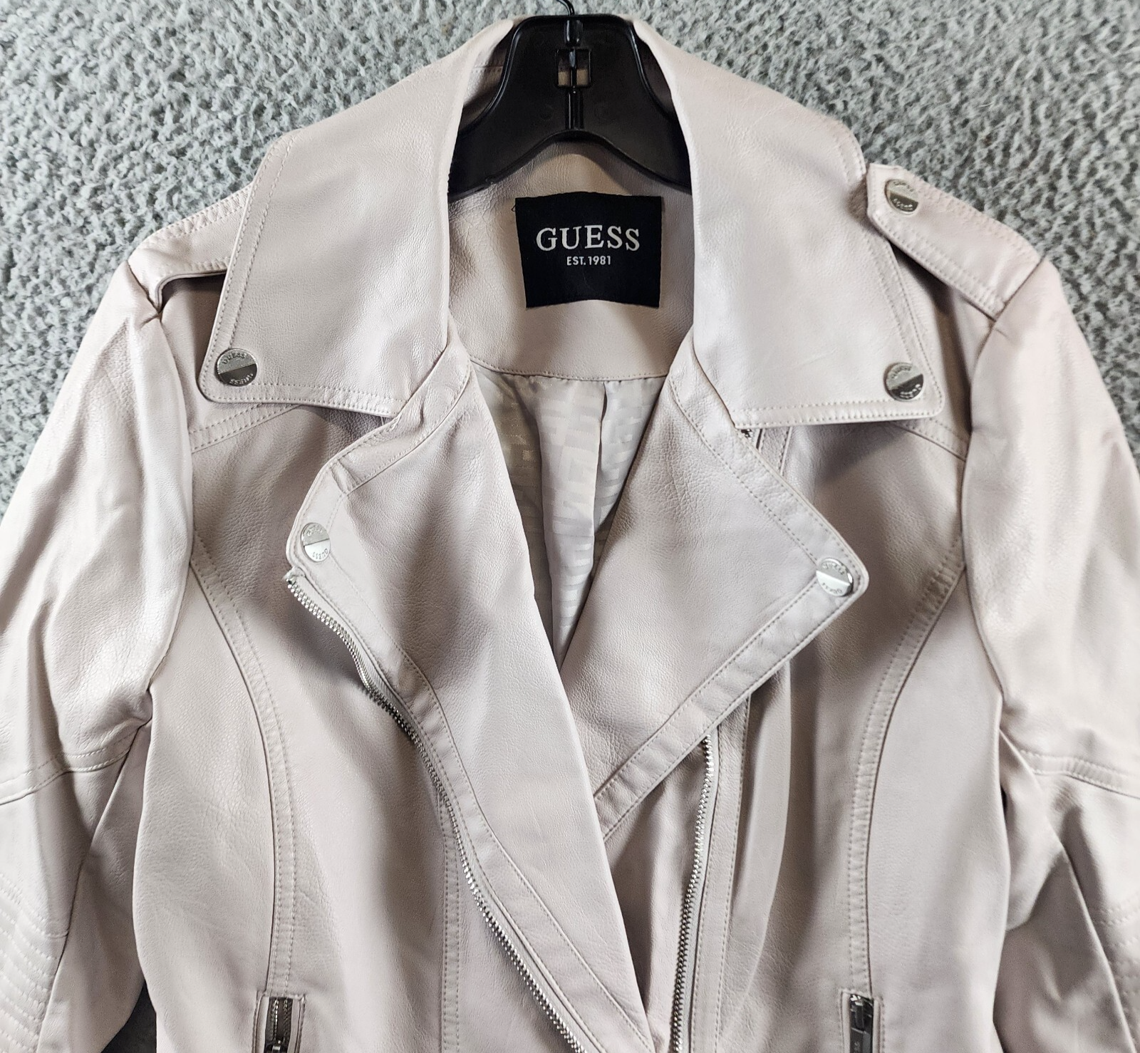 Guess Faux Leather Jacket Women's L Stone Notch Collar Zip Front Closure L/S~ - Picture 4 of 16