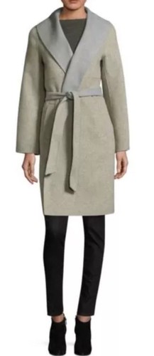 Pre-owned Eileen Fisher Large  Oatmeal Dark Pearl Brushed Wool Doubleface Shwal Collar Coat In Oatmeal/dark Pearl