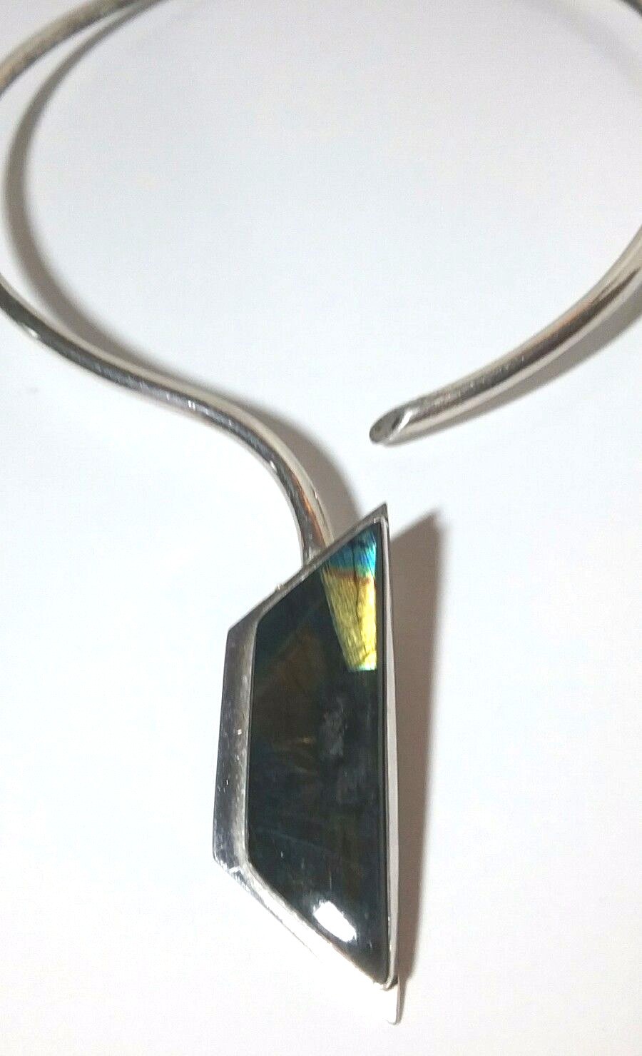 VINTAGE STUDIO ARTISAN MODERNIST LABRADORITE NECKLACE STERLING SILVER SIGNED