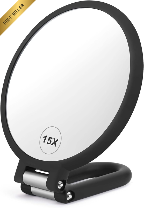 Magnifying Handheld Mirror Double Sided, 1X 15X Magnification Hand Mirror, Trave