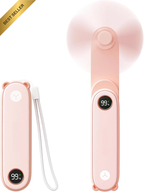 Portable Handheld Mini Fan Foldable LED Display USB Rechargeable Pink