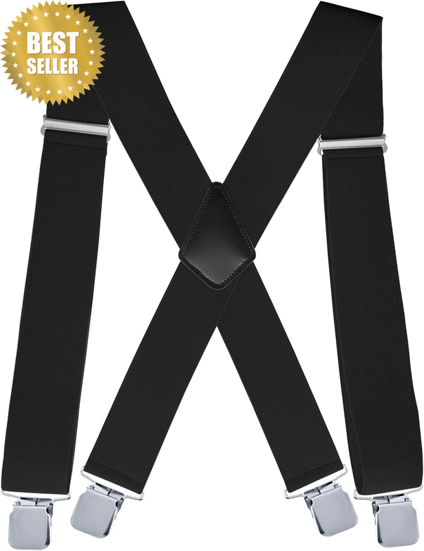 Heavy Duty 2-Inch Men'S Suspenders with Adjustable X-Back Straps and Strong Clip
