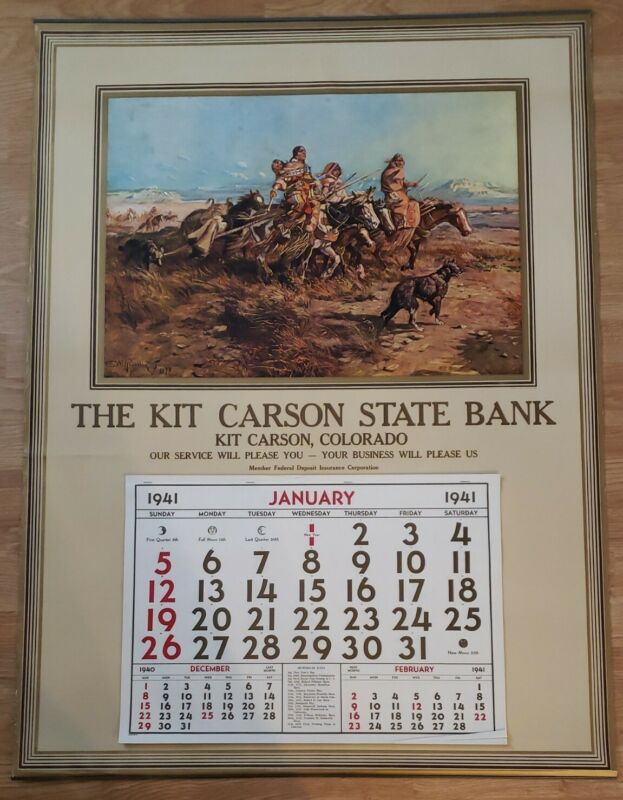 HUGE VINTAGE  KIT CARSON STATE BANK - 1941 - APPROX 30" X 41"- SEE PICS - VG+