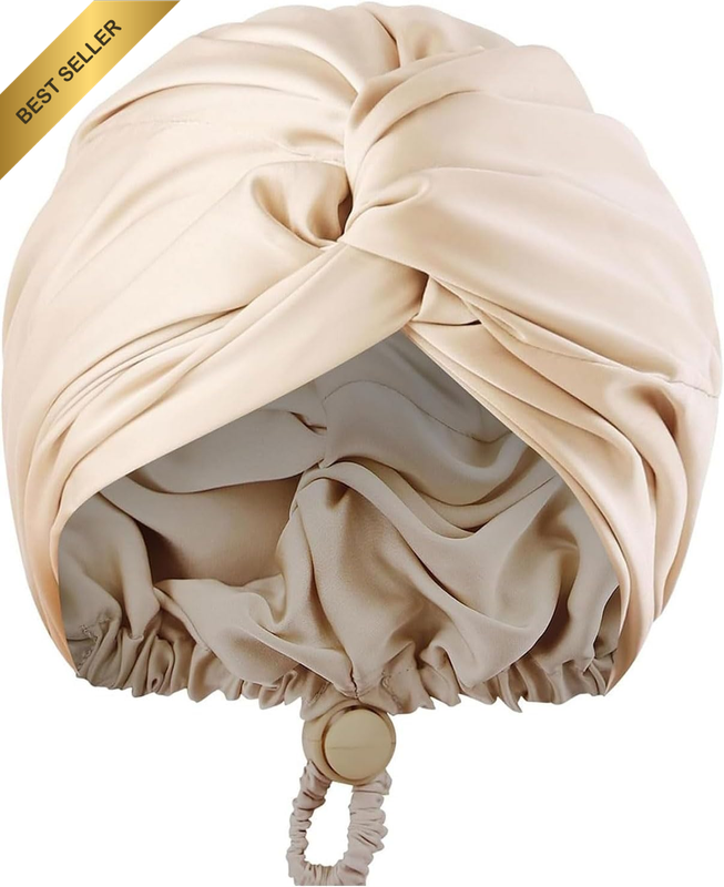 Adjustable Silk Bonnet Satin Bonnet, 54-60 Cm, Champagne