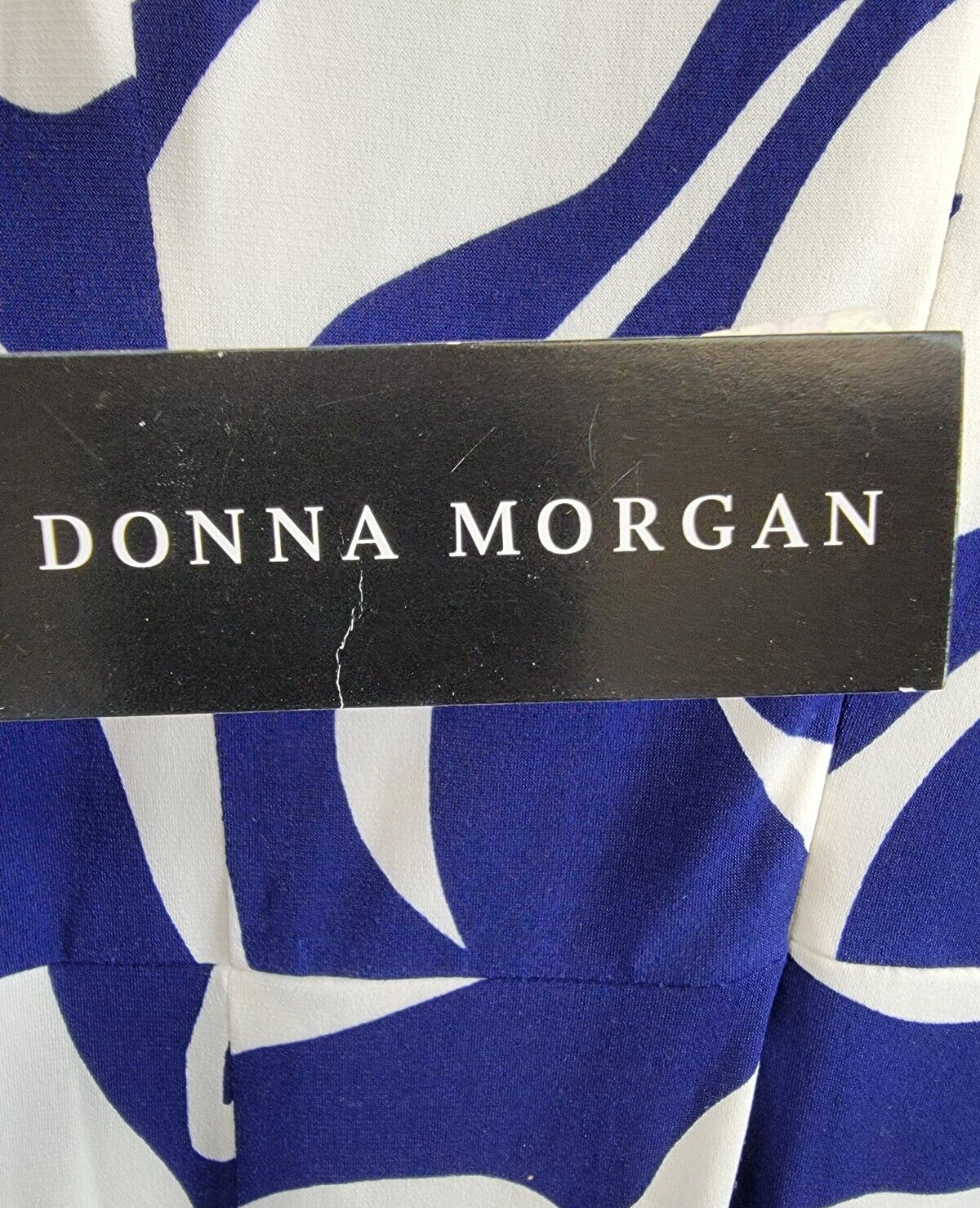 Donna Morgan Printed Wrap-Waist Asymmetric Dress Women's 8 Navy Back Zip Closure - Picture 15 of 16