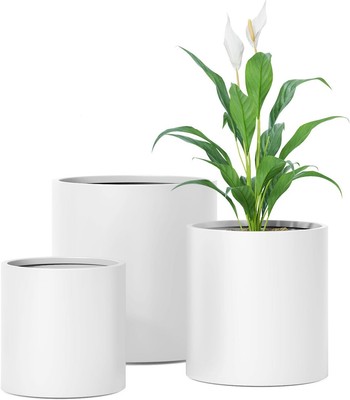 Durable Pl... Set of 3 Big Planters(6/8/10 Inch) White Cylinder Plant Pots Set