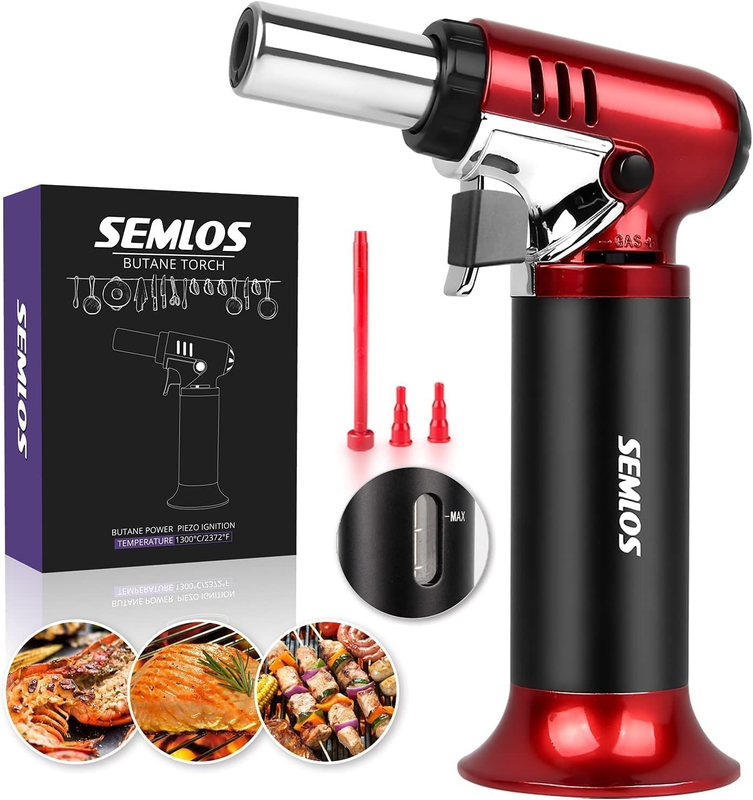 Butane Torch with Fuel Gauge, Refillable Kitchen Torch with Safety Lock and Adju