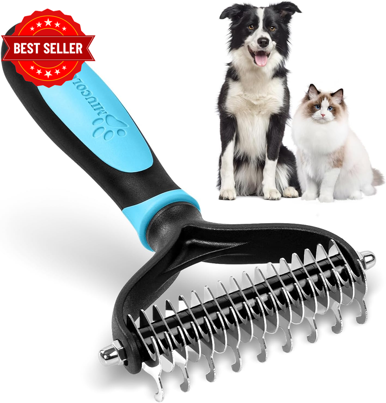 ® Pet Grooming Undercoat Rake Comb Dematting Tool, TPE + PP, 11 Teeth Wide(Blue)
